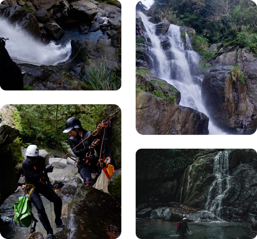 Collage of Waterfalls in the Orchid Canyon of Taiwan